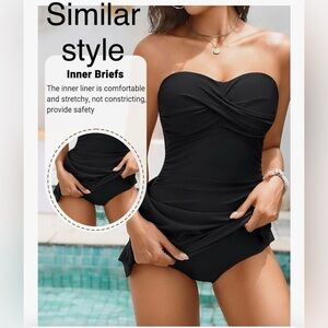 Old Navy Black Women Swim One Piece ruched bandeau w mesh tummy panel sz small